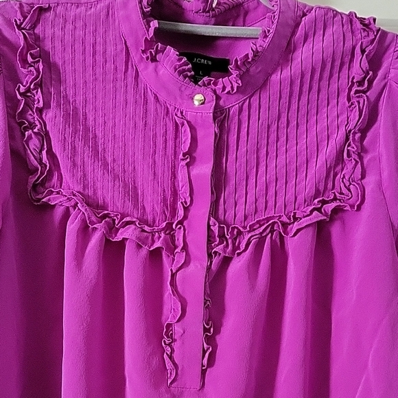 J.Crew Bright Purple Silk Ruffle Blouse Women's Large - Picture 5 of 12